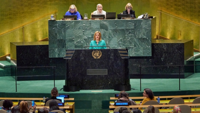 Ministru Prezidente Evika Siliņa uzrunā ANO Ģenerālo asambleju