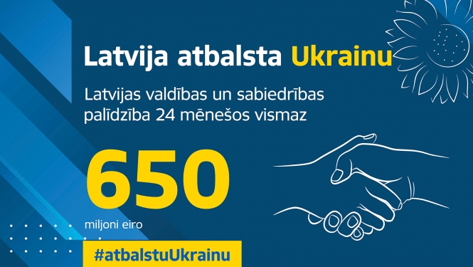 Latvija atbalsta Ukrainu. Latvijas valdības un sabiedrības palīdzība 24 mēnešis vusnaz 659 miljoni eiro. 